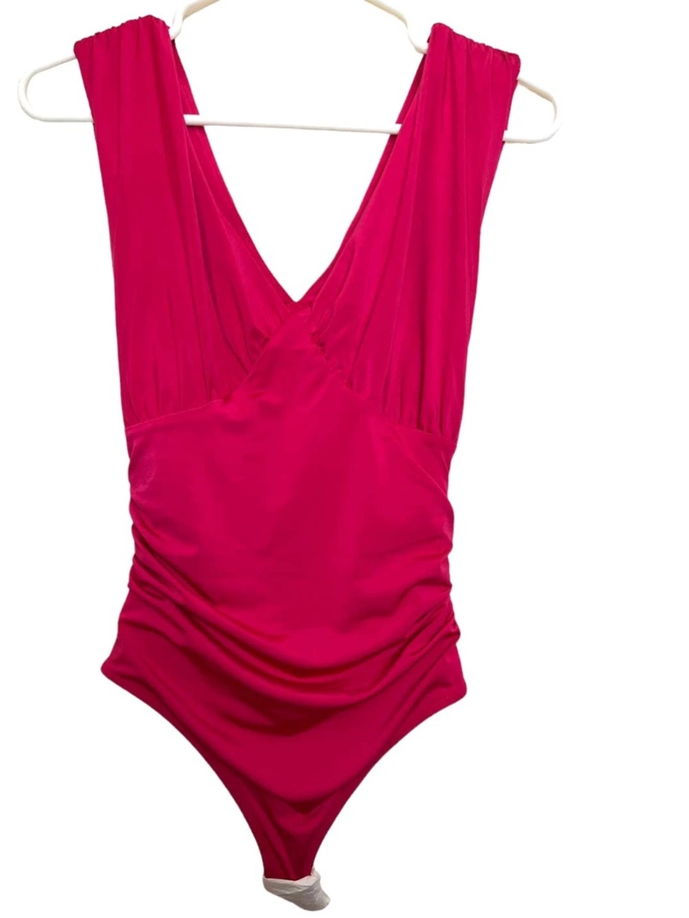 Express Body Contour Compression Empire V-Neck Bodysuit Pink  Medium Thong NWT